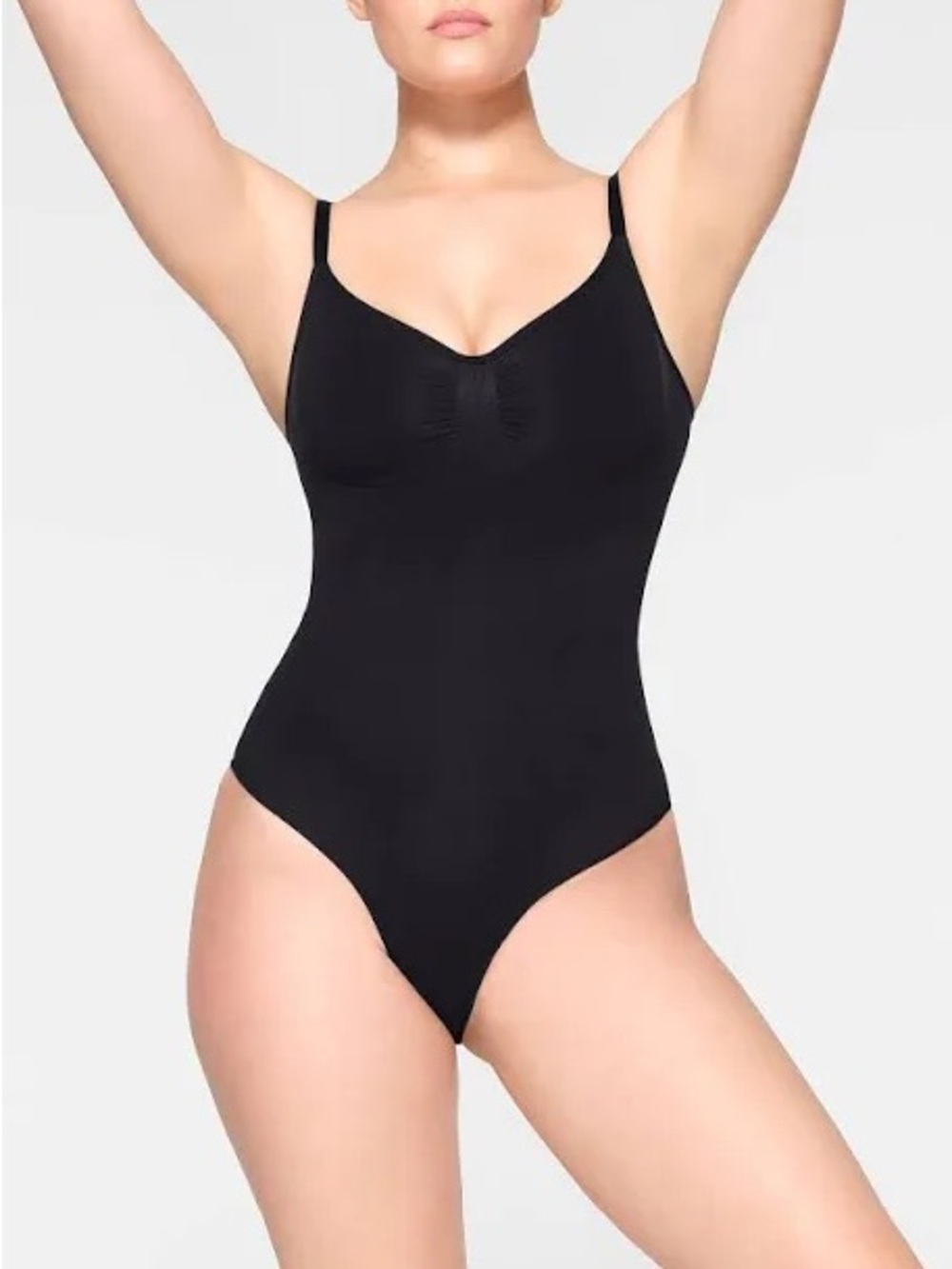 SKIMS Black Seamless Shaping Thong Bodysuit